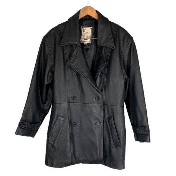 Luciano Jackets & Blazers - LUCIANO Luis Alvear LUXURY Black Leather Coat Thick Supple Women L Double Breast